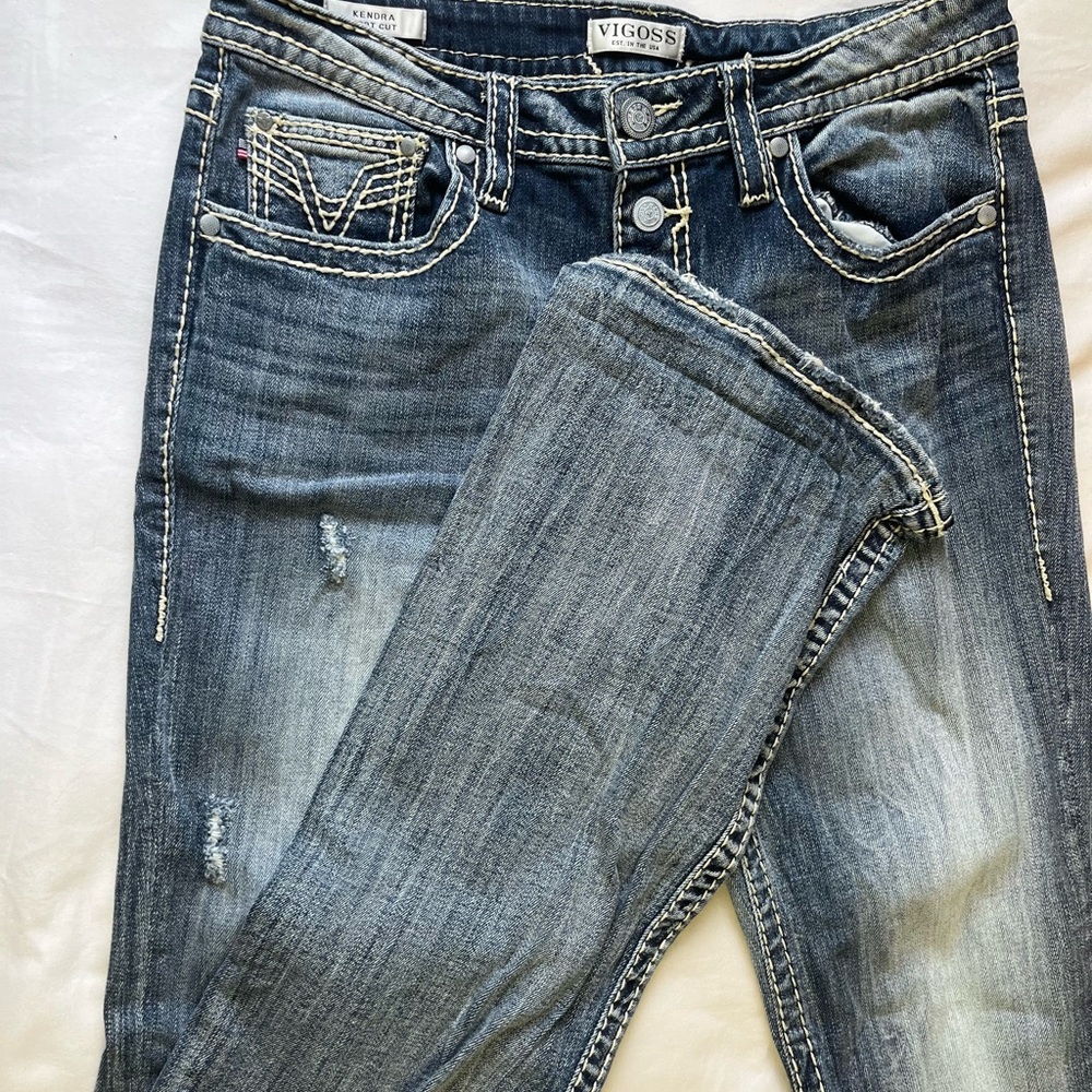 Vigoss Women's Medium Blue Skinny Jeans with Light Distressing